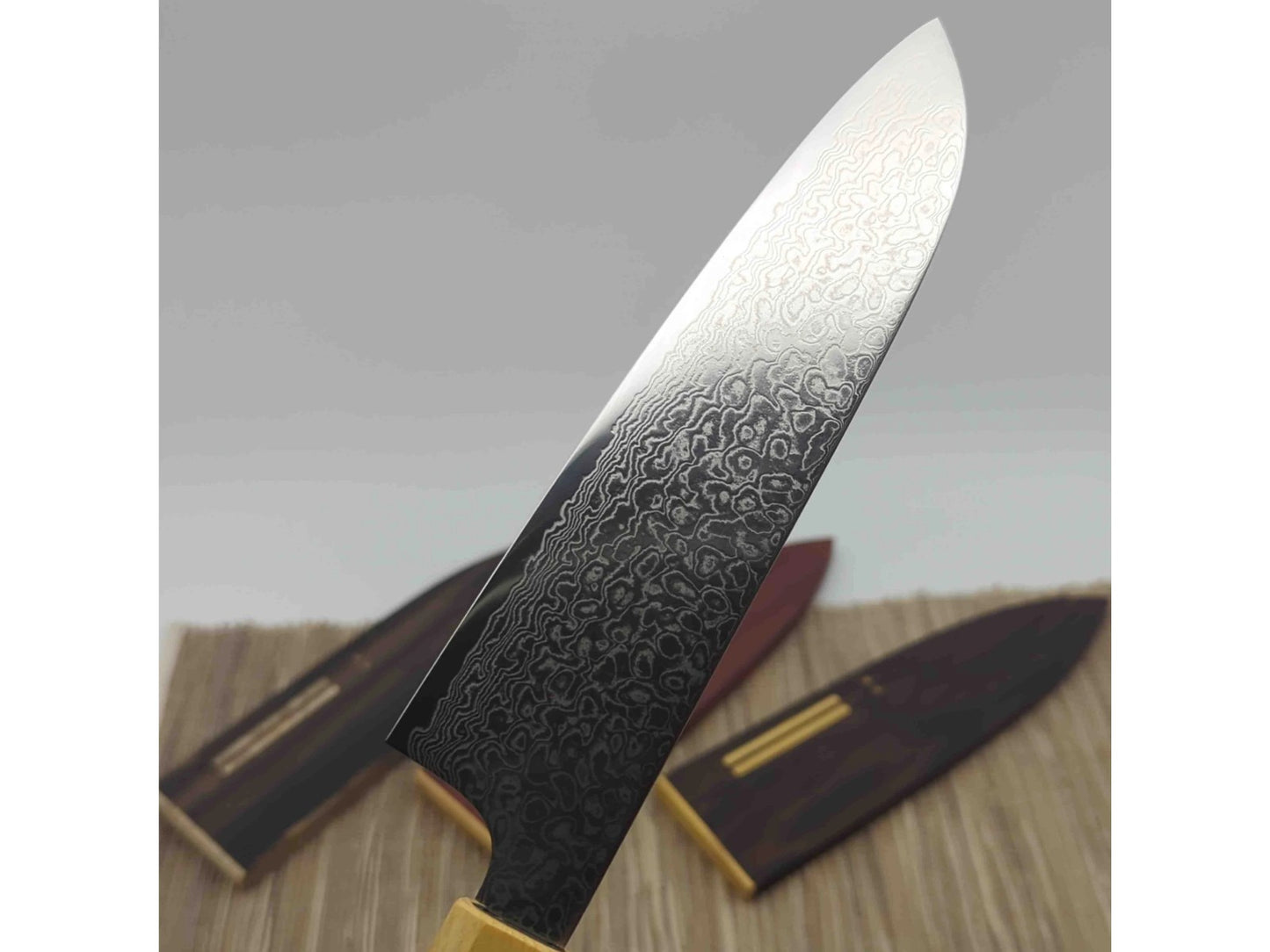 Yoshihiro ZA18 Damascus Santoku 180mm Premium Wood Sheath