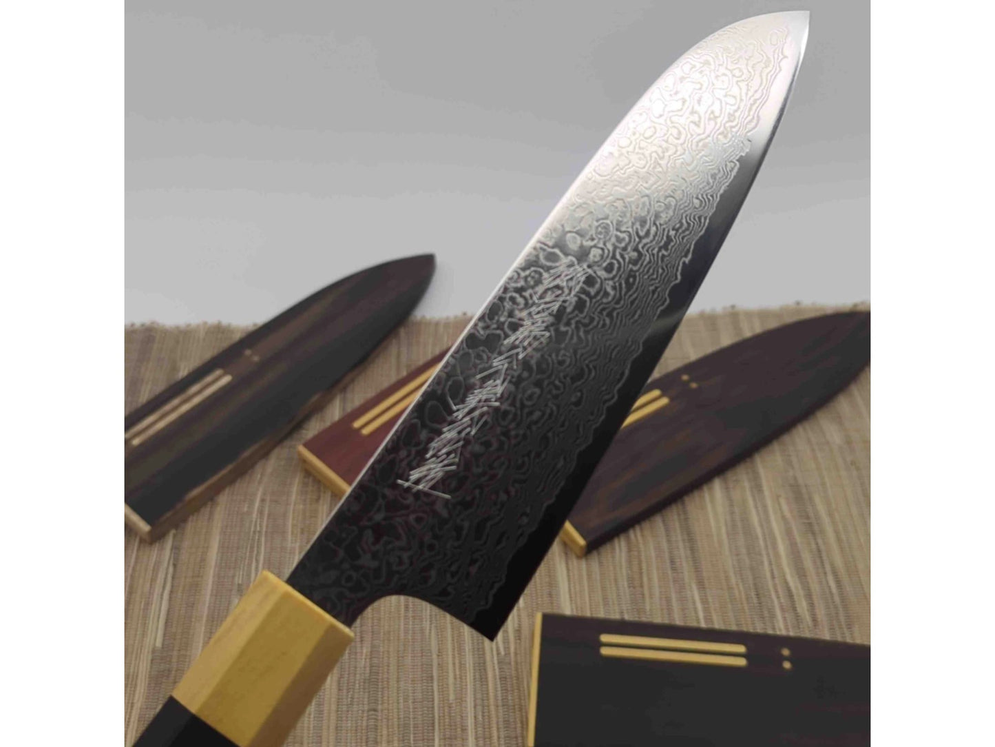Yoshihiro ZA18 Damascus Santoku 180mm Premium Wood Sheath