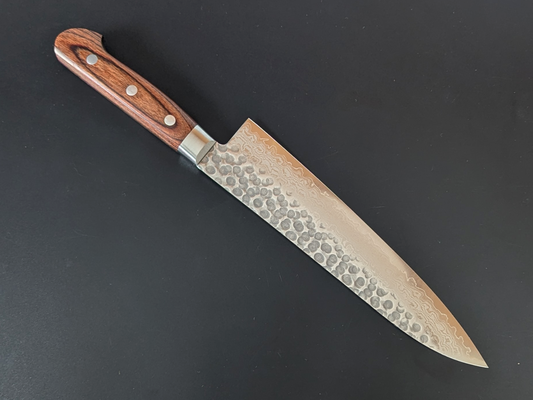 Yoshihiro VG10 Tsuchime Damascus Gyuto 210mm Mahogany Plywood Handle