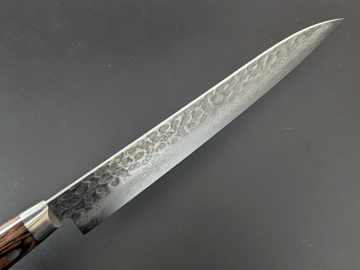 Yoshihiro VG10 Tsuchime Damascus Gyuto 210mm Mahogany Plywood Handle