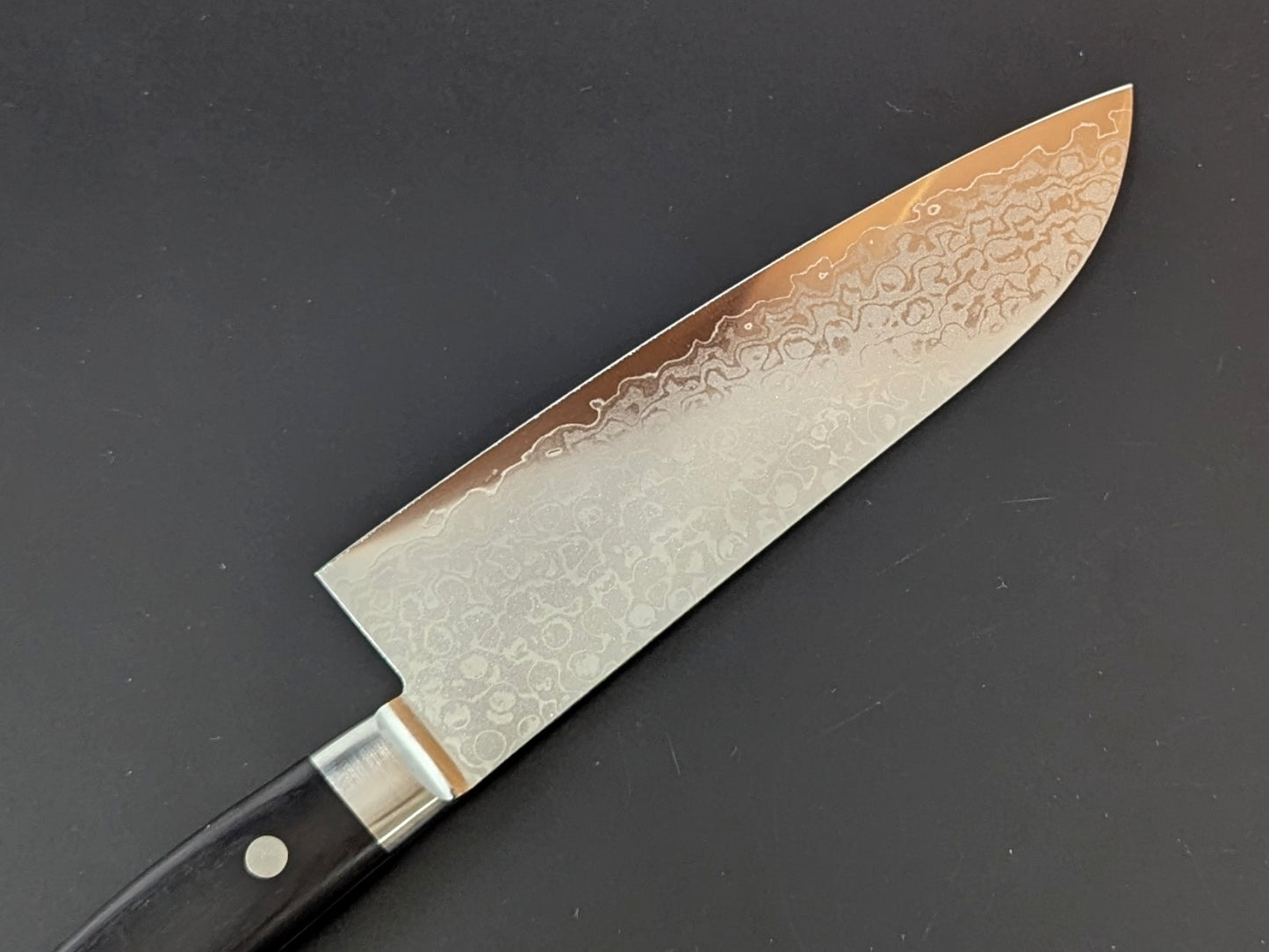 Yoshihiro VG10 Migaki Damascus Santoku 165mm Black Plywood Handle