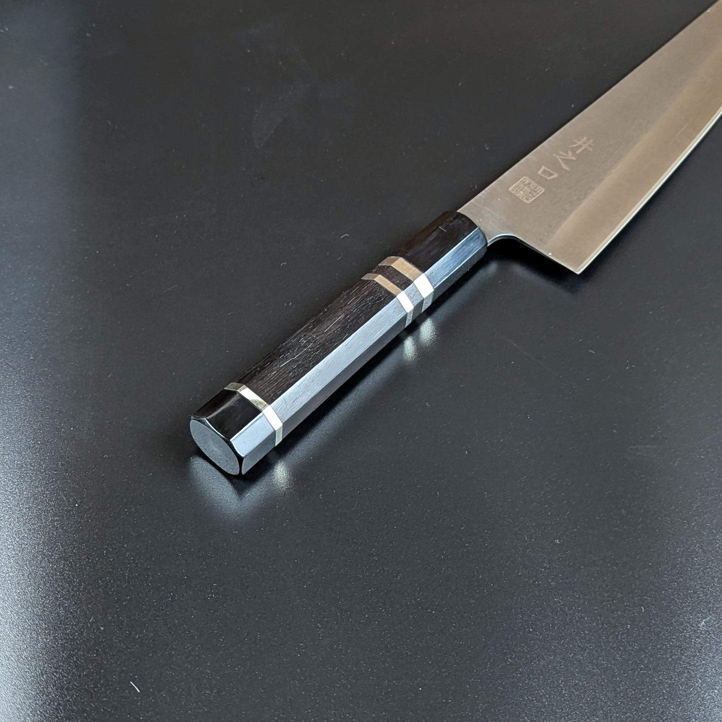 Inoguchi Ginsan Kiritsuke Santoku Ebony Handle with Silver Rings