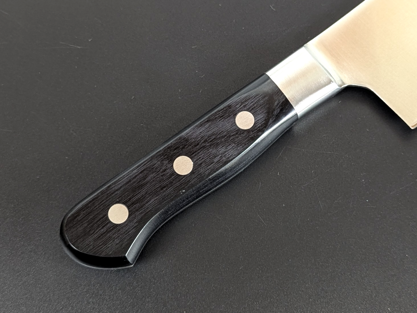 Inoguchi Ginsan Santoku Bolster Black Plywood Handle Laser Engraving
