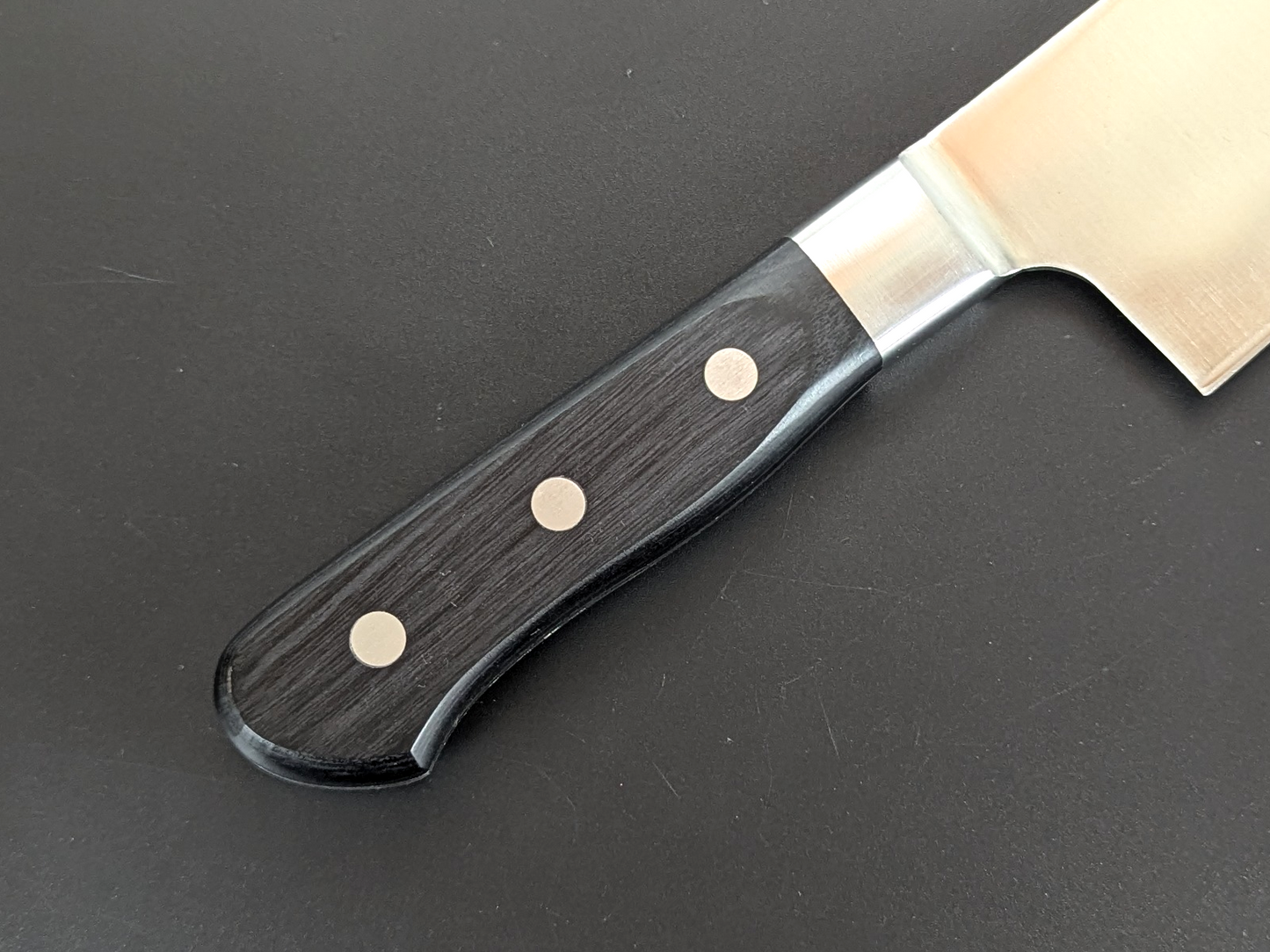 Inoguchi Ginsan Santoku Bolster Black Plywood Handle Color Engraving