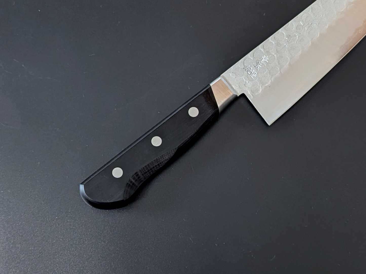 Yoshihiro Aogami#2 Nashiji Tsuchime Santoku 180mm Black Plywood Handle