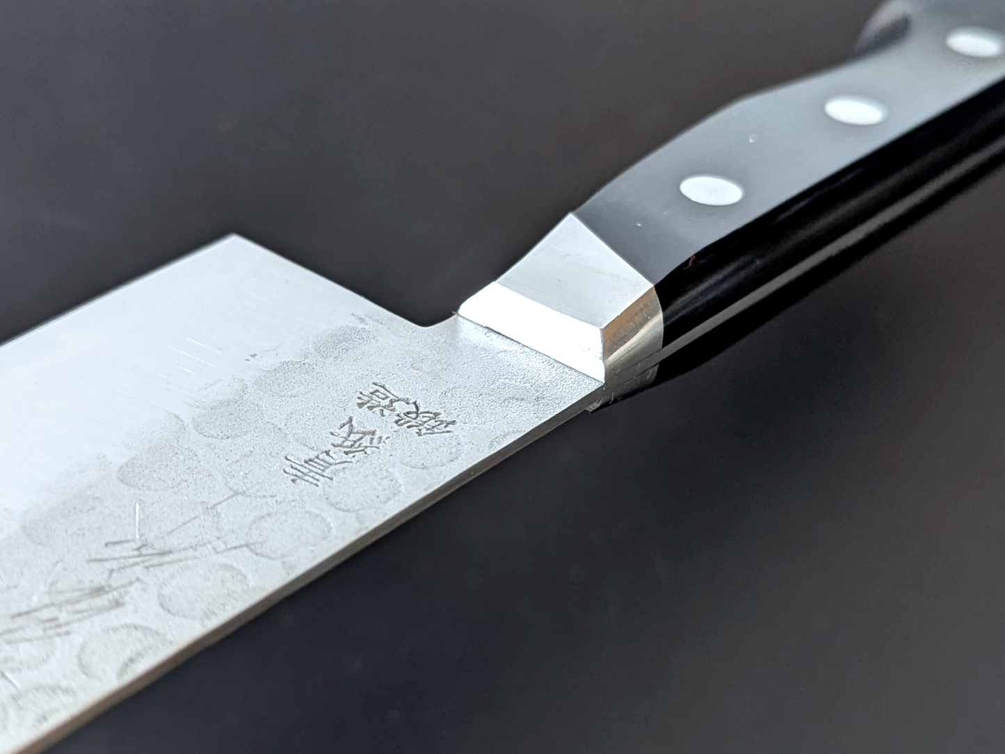 Yoshihiro Aogami#2 Nashiji Tsuchime Santoku 180mm Black Plywood Handle