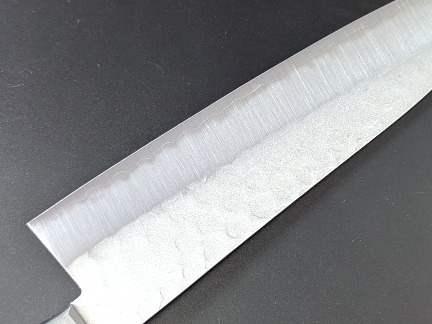 Yoshihiro Aogami#2 Nashiji Tsuchime Santoku 180mm Black Plywood Handle