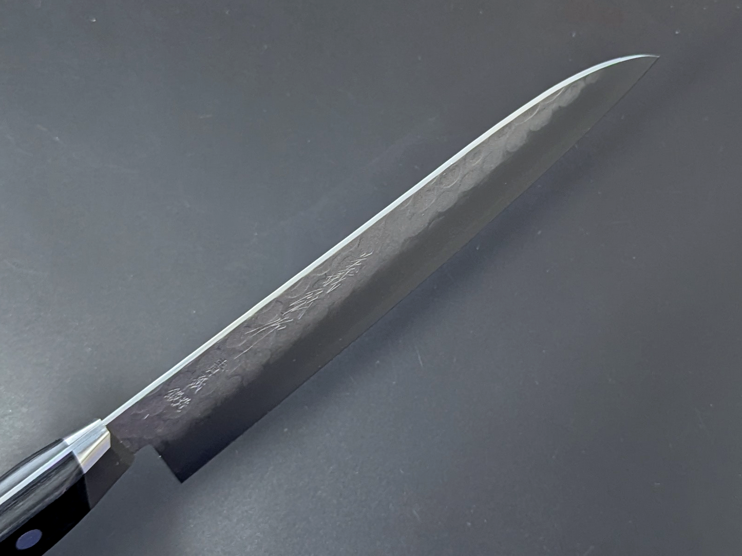 Yoshihiro Aogami#2 Nashiji Tsuchime Santoku 180mm Black Plywood Handle