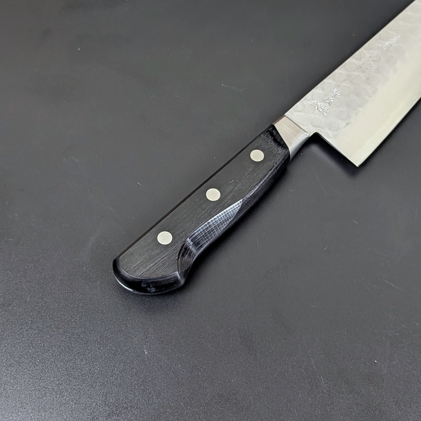 Yoshihiro Aogami#2 Nashiji Tsuchime Santoku 180mm Black Plywood Handle