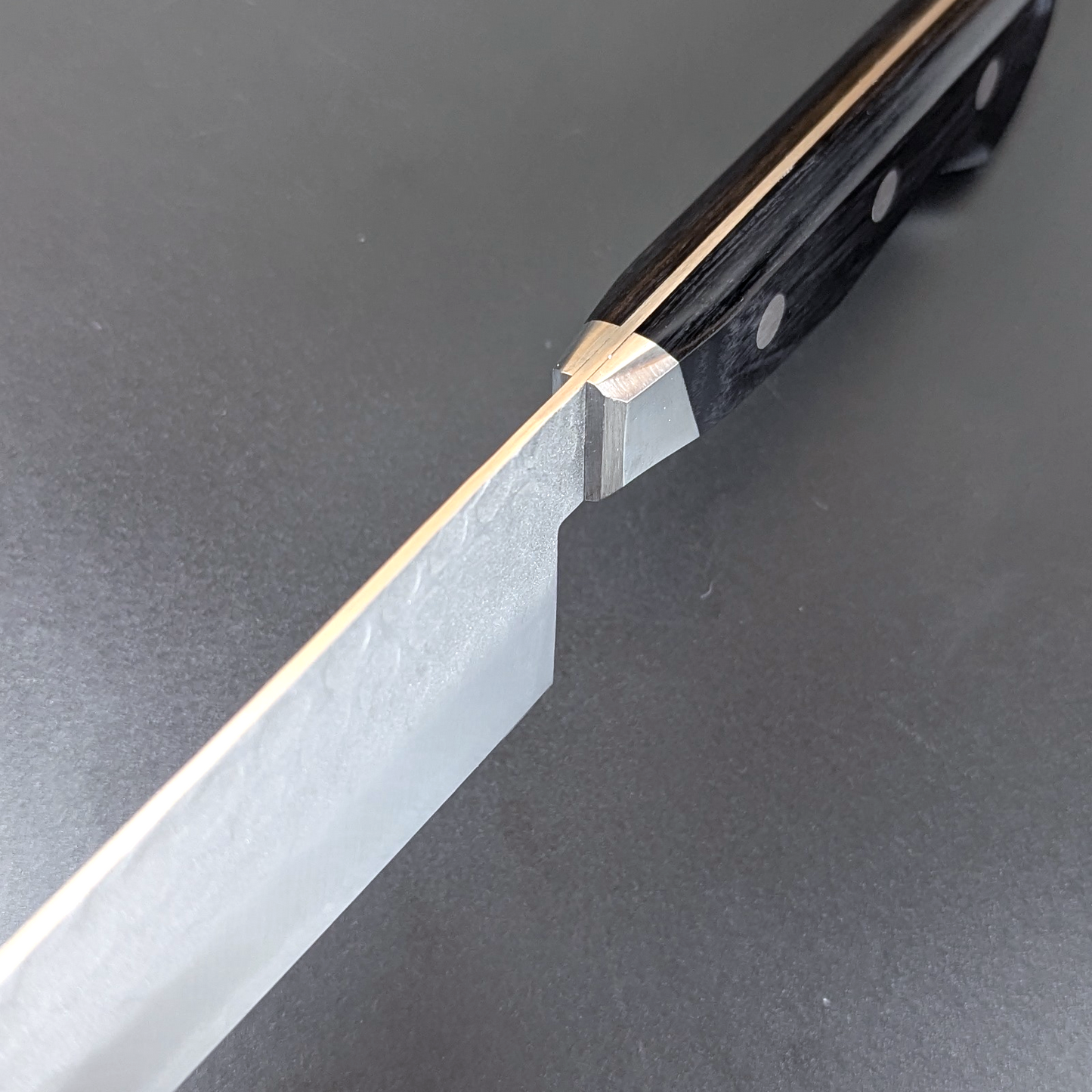 Yoshihiro Aogami#2 Nashiji Tsuchime Santoku 180mm Black Plywood Handle