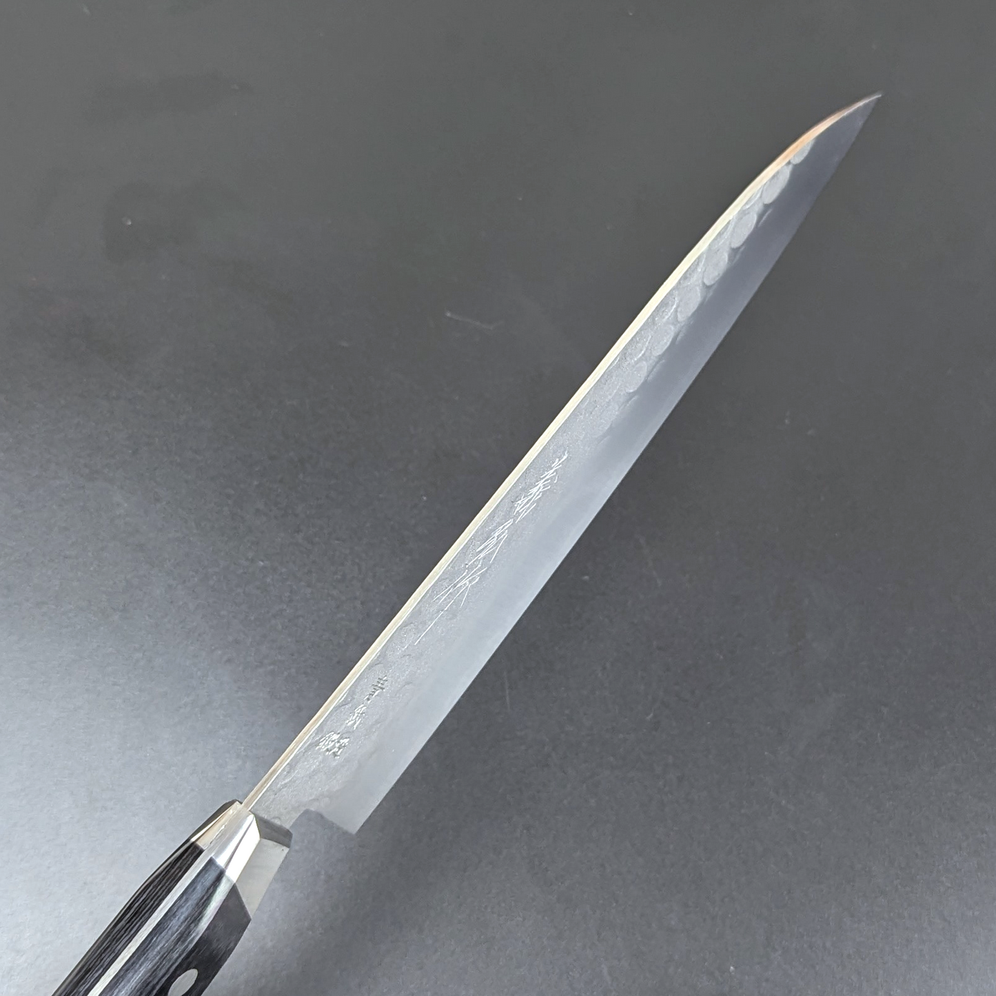 Yoshihiro Aogami#2 Nashiji Tsuchime Santoku 180mm Black Plywood Handle