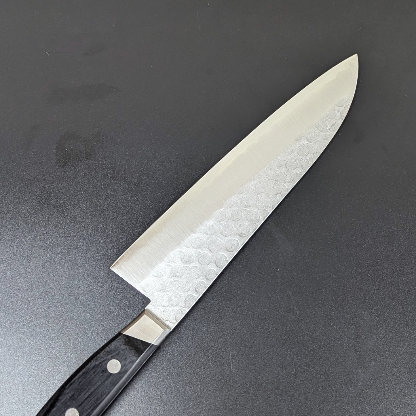 Yoshihiro Aogami#2 Nashiji Tsuchime Santoku 180mm Black Plywood Handle