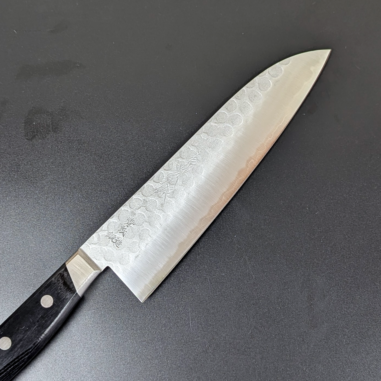 Yoshihiro Aogami#2 Nashiji Tsuchime Santoku 180mm Black Plywood Handle