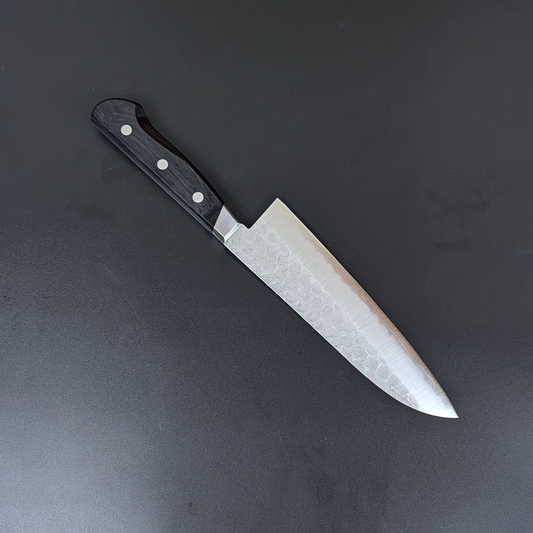 Yoshihiro Aogami#2 Nashiji Tsuchime Santoku 180mm Black Plywood Handle