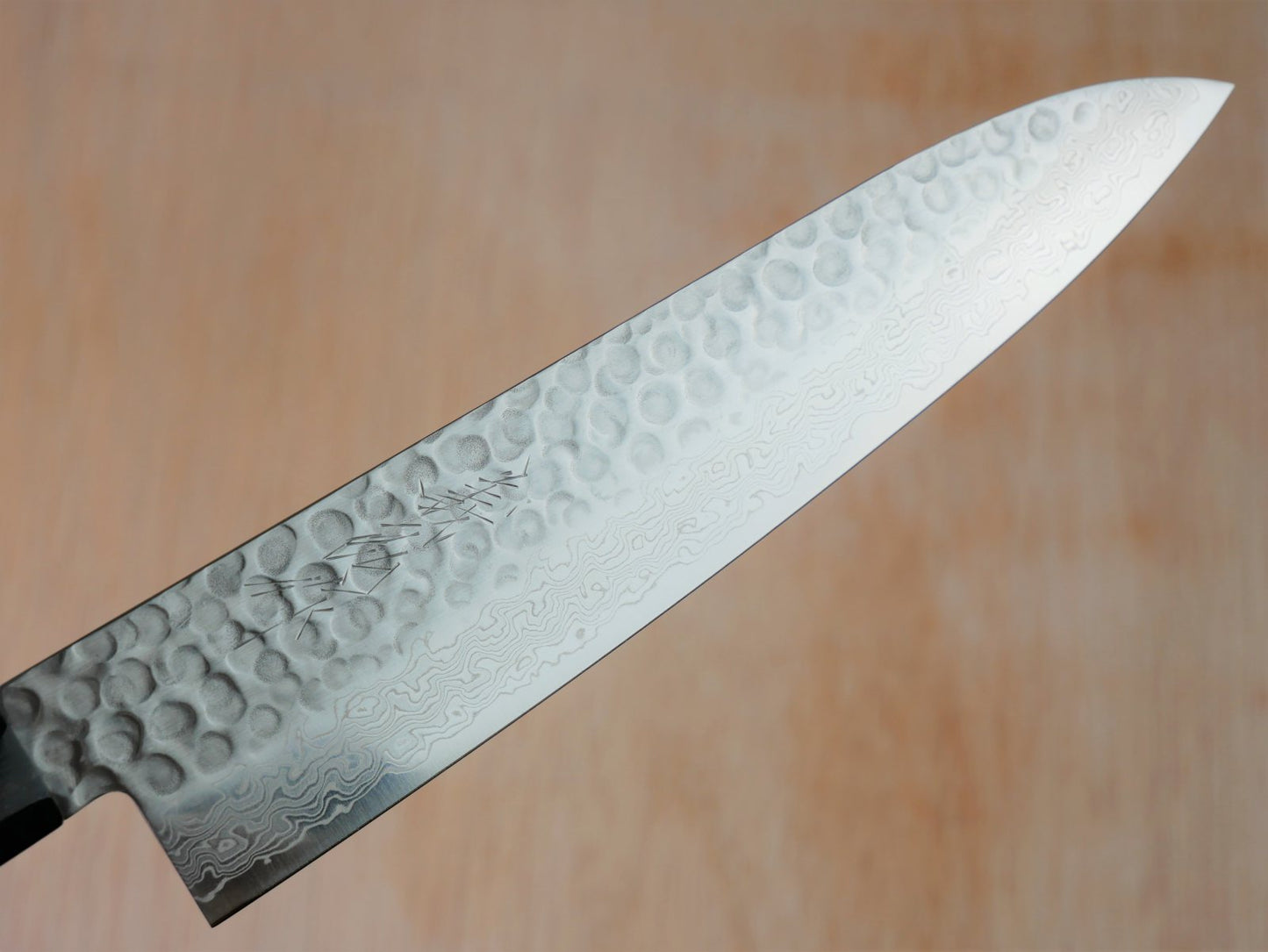 Blade of 210 mm VG10 hammered Gyuto made by Yamawaki Hamono
