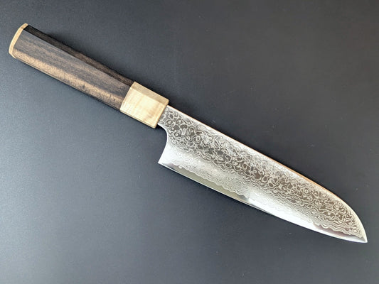 Cuchillo Santoku de Damasco Yoshihiro ZA18 de 180 mm con funda de madera de primera calidad