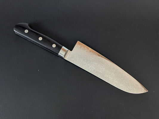 Yoshihiro VG10 Migaki Damascus Santoku 165mm Black Plywood Handle