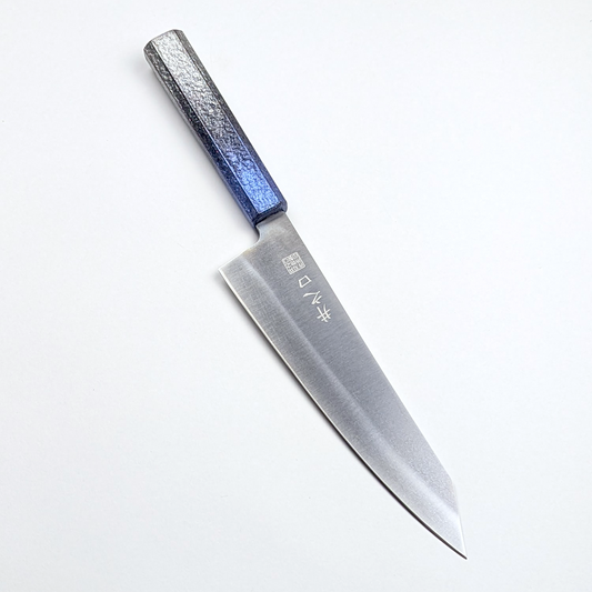 Inoguchi Ginsan Kurosome Kiritsuke Santoku 210mm Black&Blue-Lacquered Oak Handle
