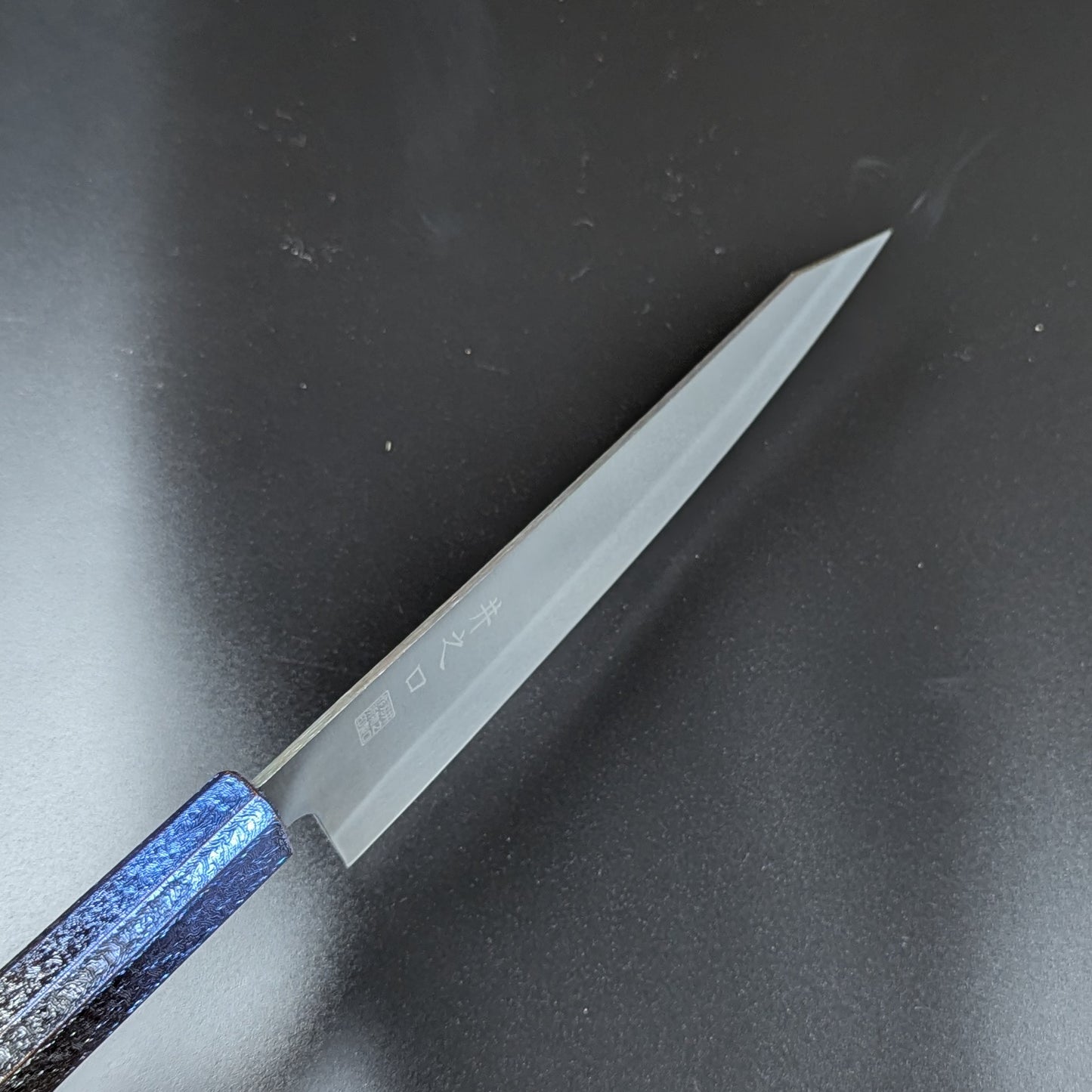 Inoguchi Ginsan Kurosome Kiritsuke Santoku 210mm Black&Blue-Lacquered Oak Handle