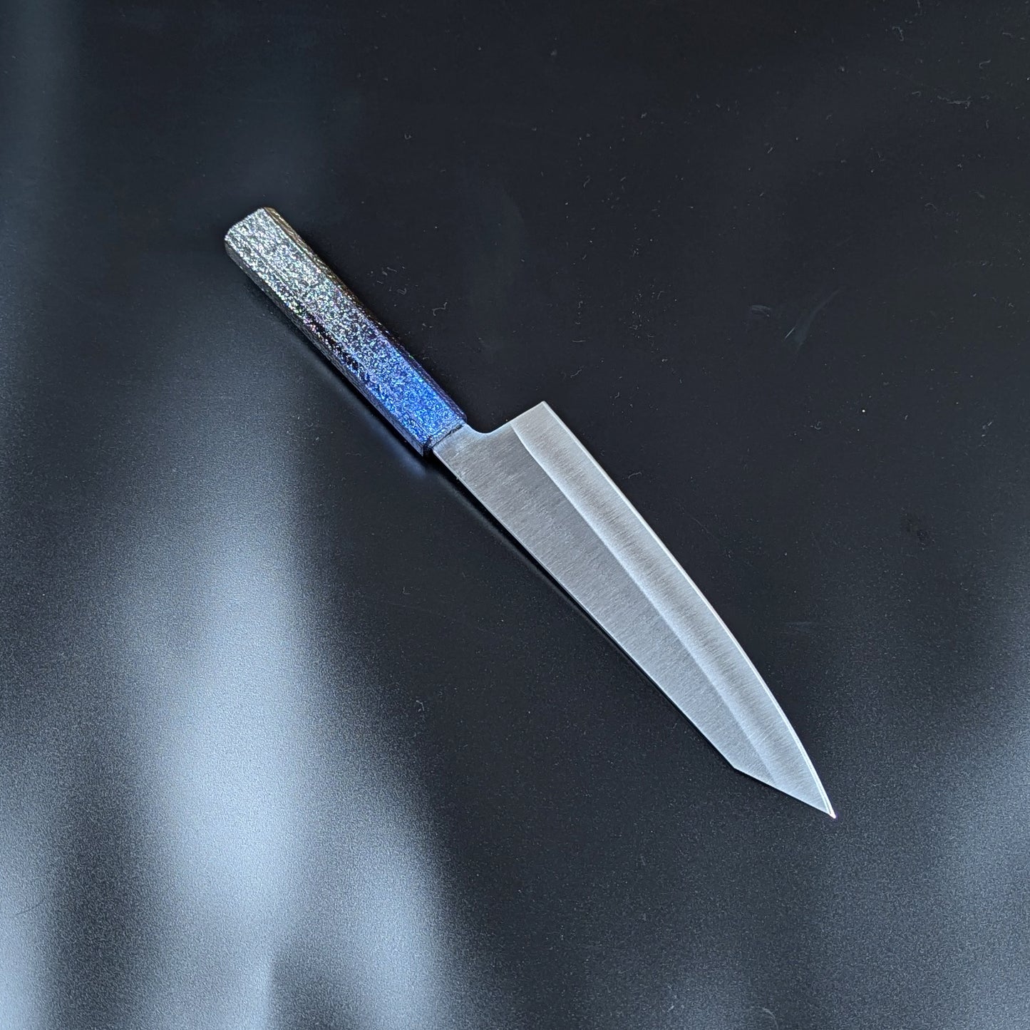 Inoguchi Ginsan Kurosome Kiritsuke Santoku 210mm Black&Blue-Lacquered Oak Handle