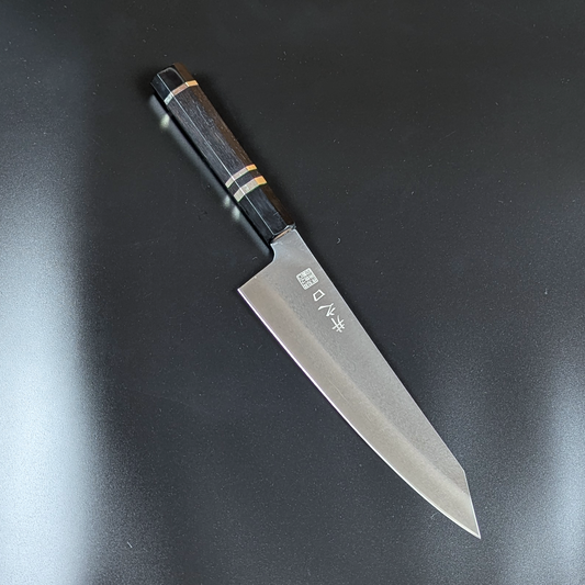 Inoguchi Ginsan Kurosome Kiritsuke Santoku Ebony Handle with Silver Rings