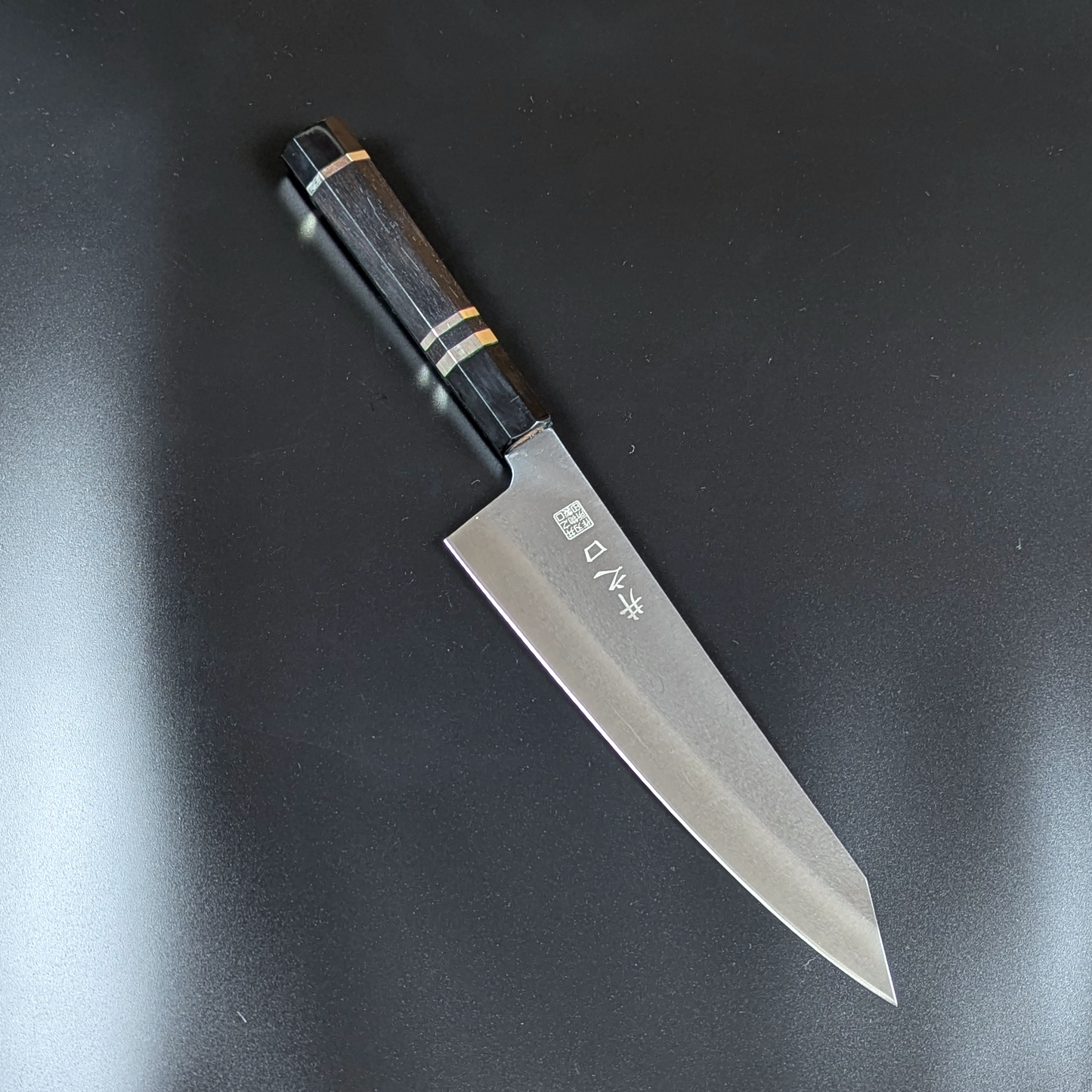 Inoguchi Ginsan Kiritsuke Santoku Ebony Handle with Silver Rings