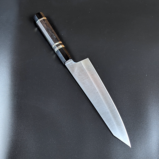 Inoguchi Ginsan Kurosome Kiritsuke Santoku Ebony Handle with Silver Rings