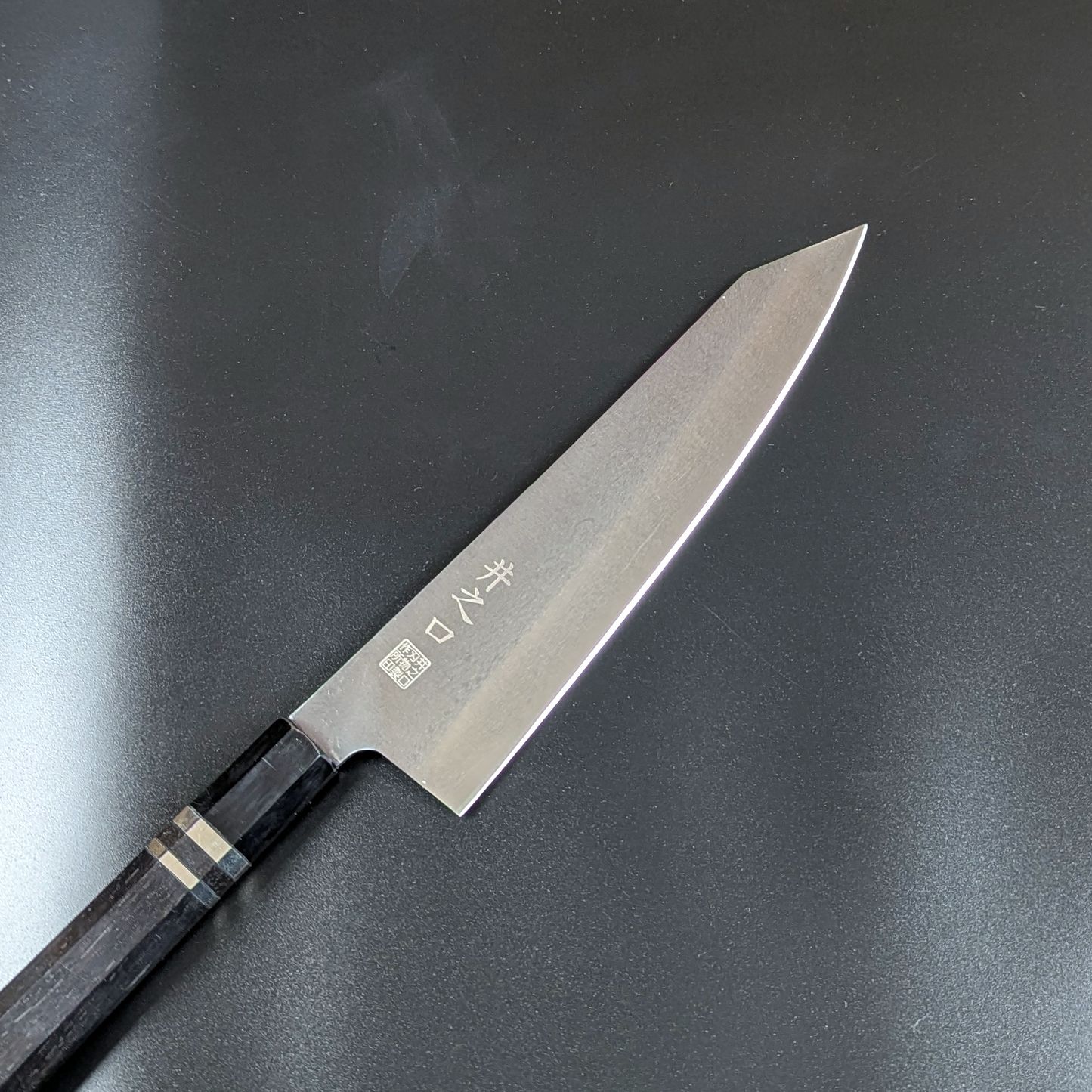 Inoguchi Ginsan Kiritsuke Santoku Ebony Handle with Silver Rings