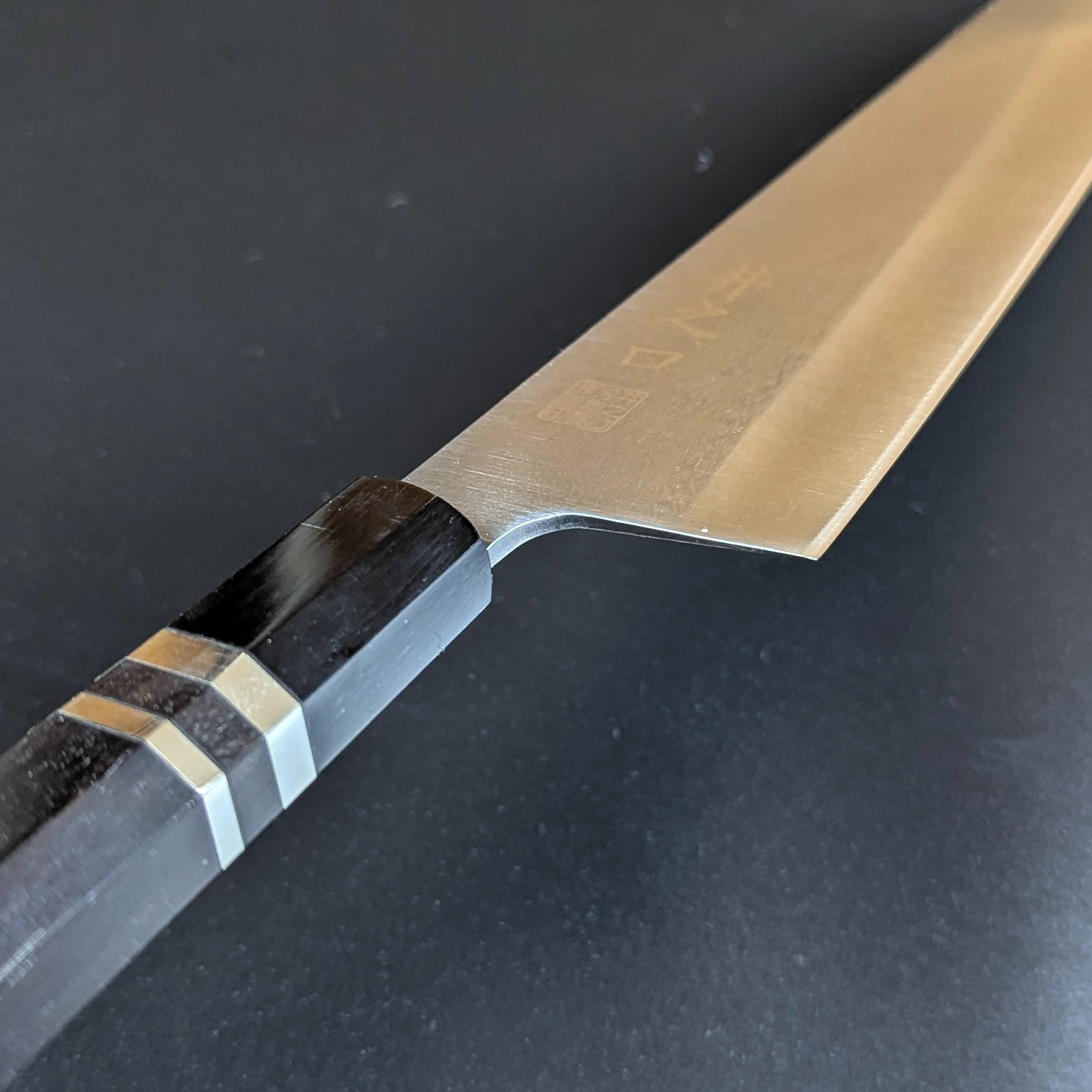 Inoguchi Ginsan Kiritsuke Santoku Ebony Handle with Silver Rings