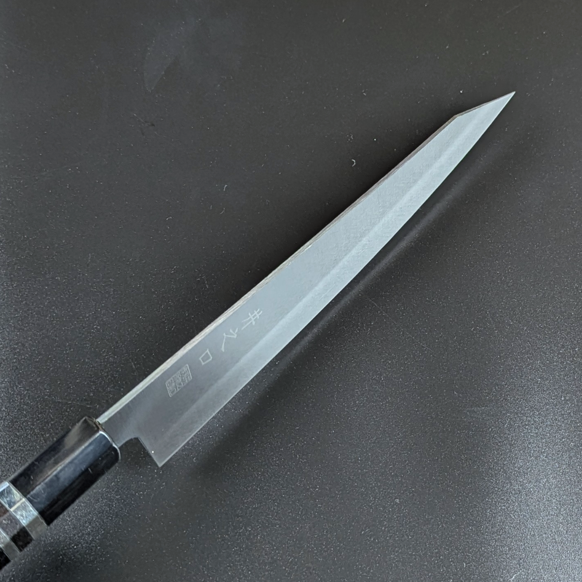 Inoguchi Ginsan Kiritsuke Santoku Ebony Handle with Silver Rings