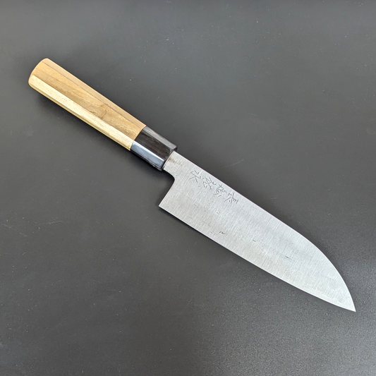Yamamoto Sukenaga Tamahagane Hamon Santoku 185mm Magnolia Handle