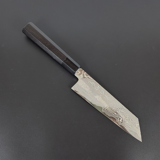 Yamatsuka Hamono Ginsan Mirror Nickel Damascus Kiritsuke Santoku 170mm Ebony Handle