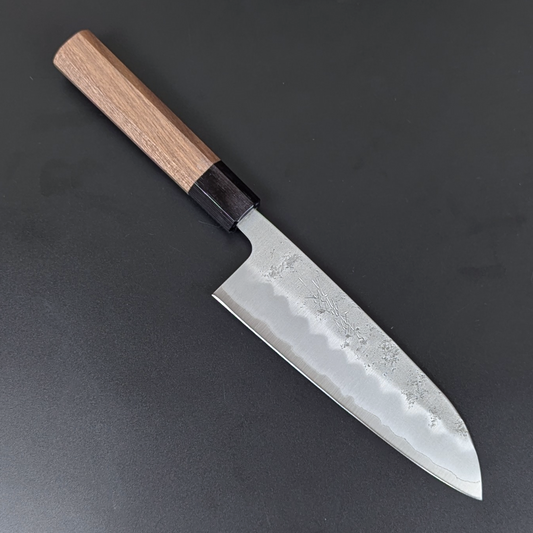 Yoshihiro Silver Steel #3 Nashiji Japanisches Santoku 165 mm (6,5 Zoll) Walnussgriff