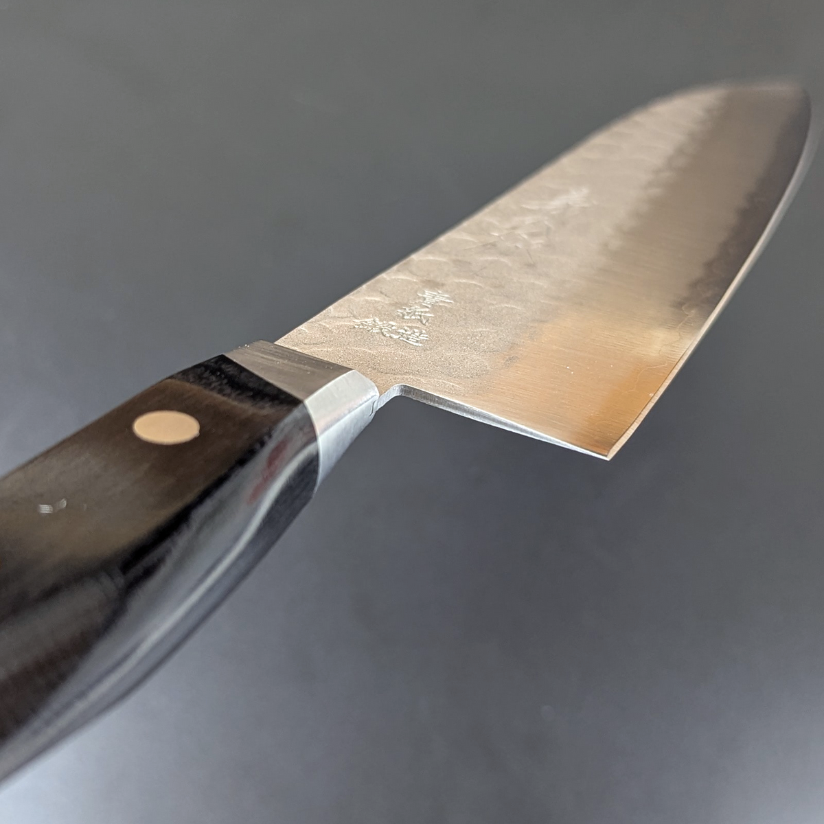 Yoshihiro Aogami#2 Nashiji Tsuchime Santoku 180mm Black Plywood Handle