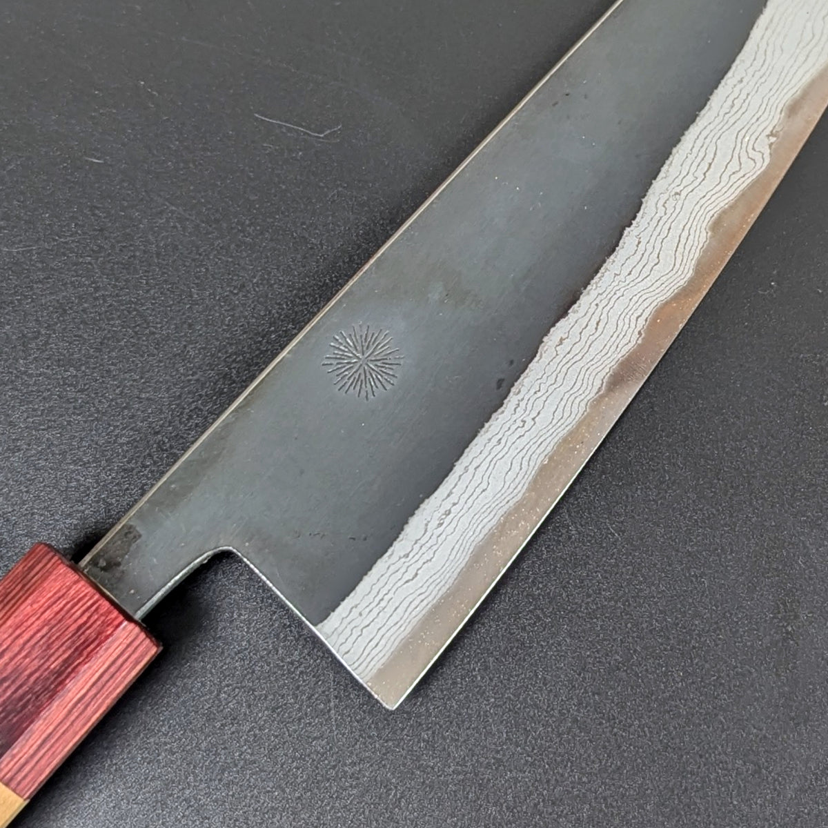 Yuuwa Aogami #2 Kurouchi Damascus Santoku 165mm Cherry Handle