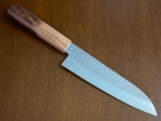 Yoshihiro VG10 Hammered Damasucus Japanese Santoku 180mm (7.1in) Oakwood Handle