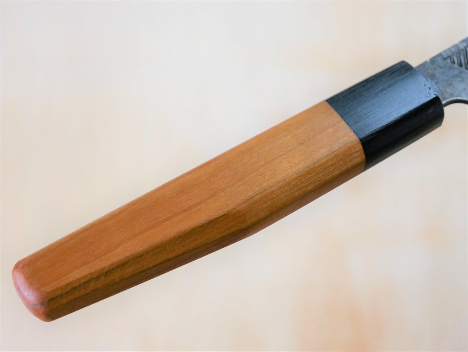 Japanese style wooden handle of kurouchi gyuto made by Asano Fusataro