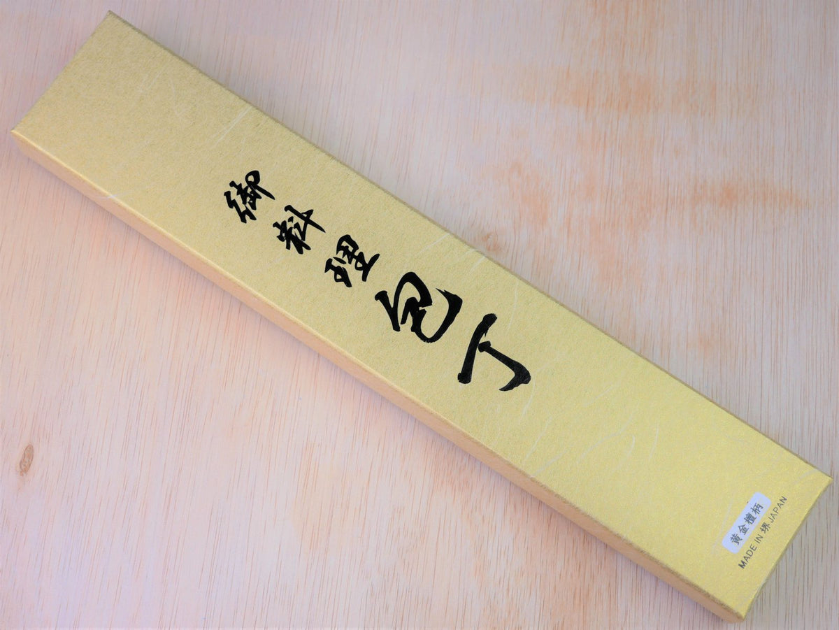 Heel of 210 mm VG10 hammered Gyuto forged by Yamawaki Hamono